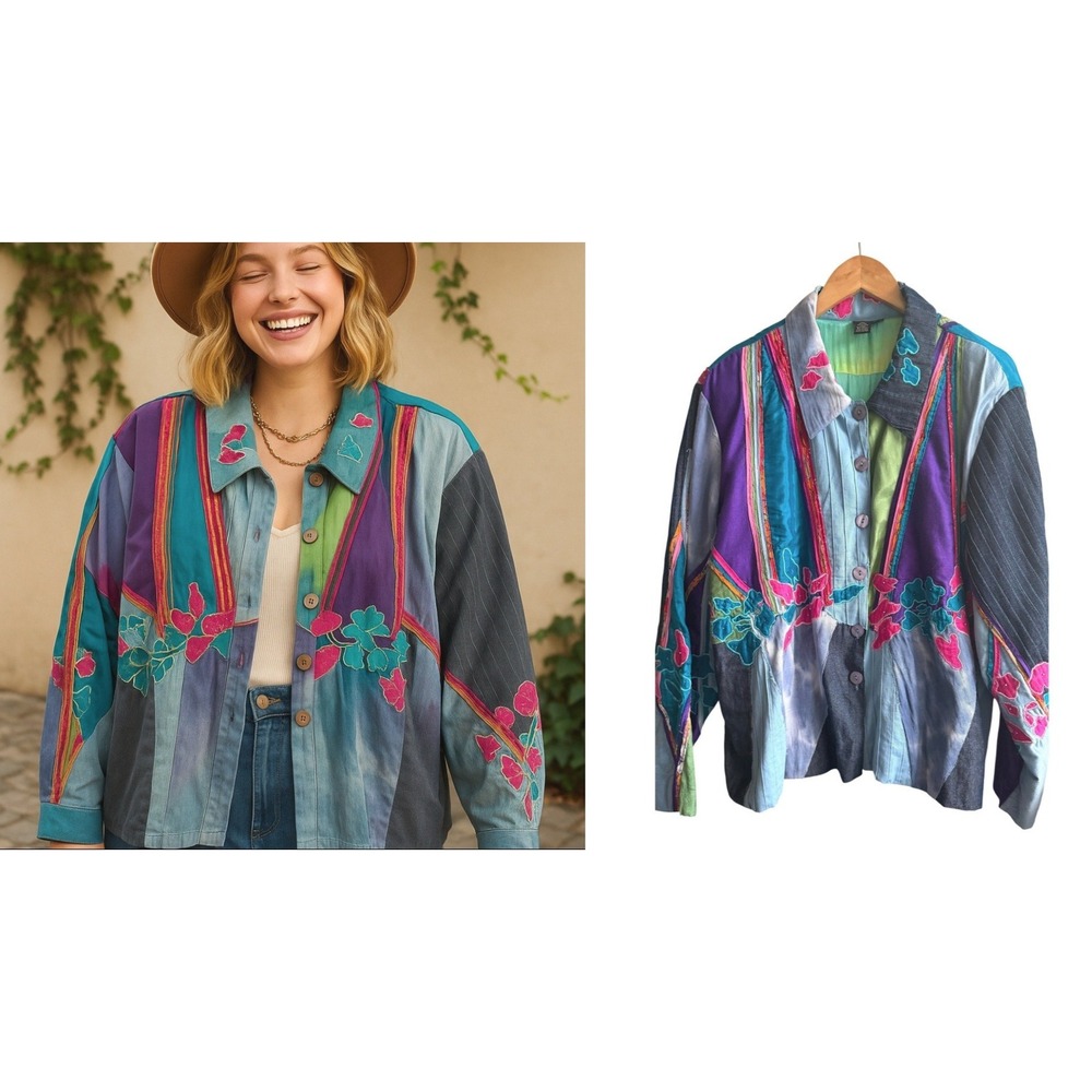 Jeevan Life Wear Jacket 2X Silk Cotton Patchwork Embroidered Silk Cotton Art